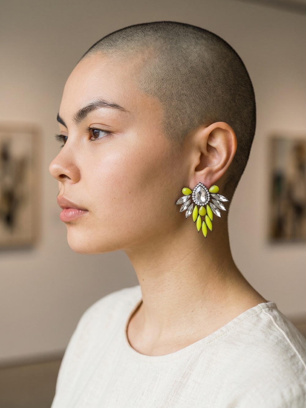 Vintage Lime and Clear Crystal Fan Drop Earrings - Women's Jewelry
